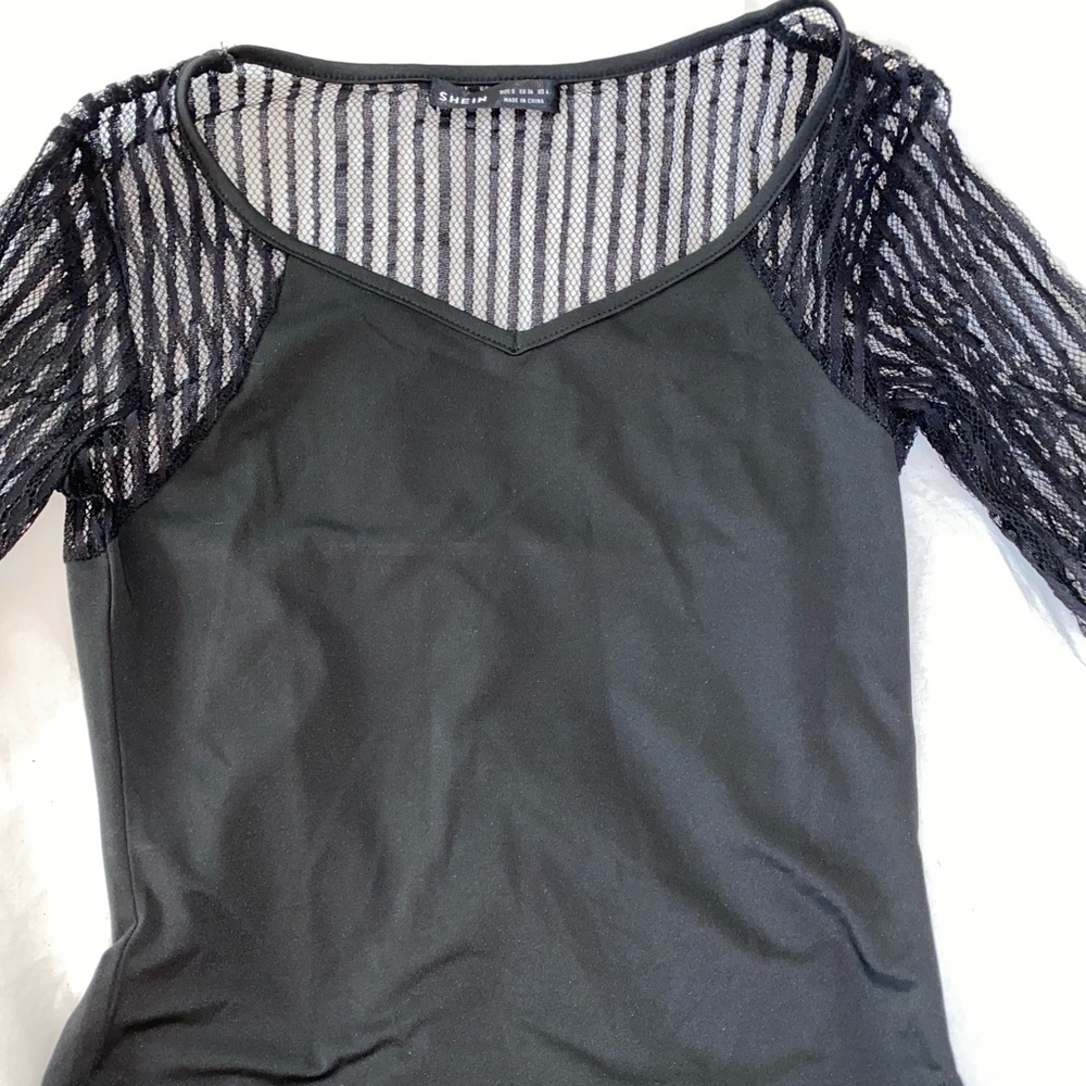 SHEIN Black Bodysuit with Lace Sleeves